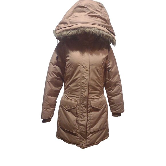 Snozu Down Feather Hooded Puffer Jacket Ski Coat Faux Fur Womens Sz S Tan Brown - Picture 3 of 16
